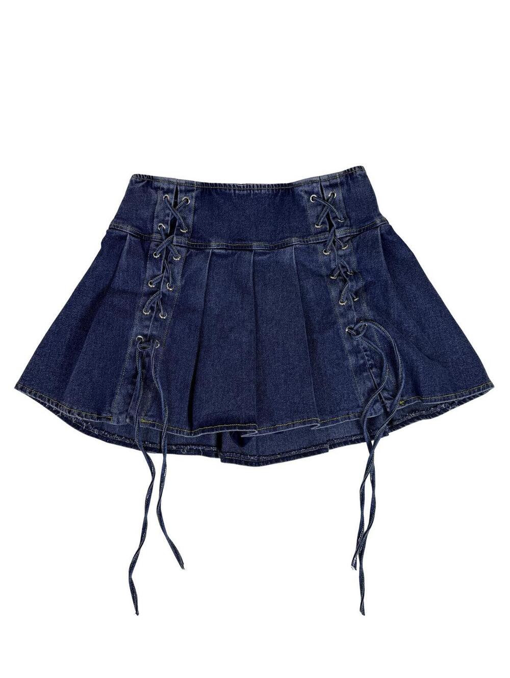 French Kiss Denim Lace Up Pleated Skort Y2K Mini Tennis Skirt Size S